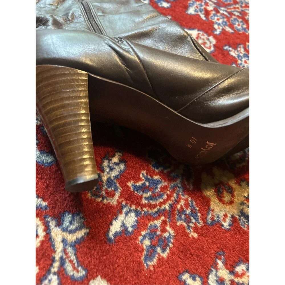 Vintage Joyce California Brown Leather Knee High Boots Block Heel